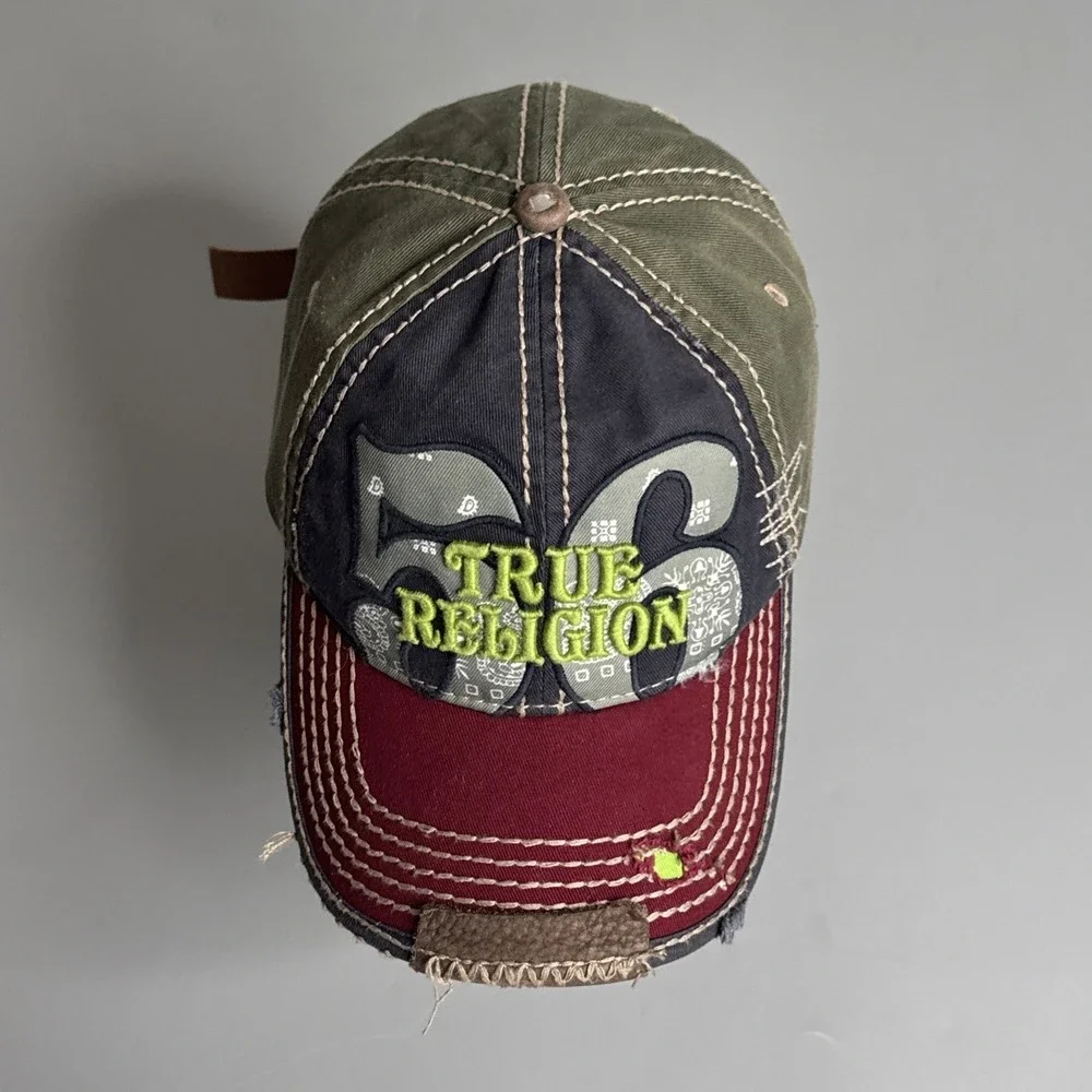 True Religion Bandana 56 Buddha Distressed Embroidered Baseball Hat Cap